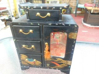 Vintage Black Lacquer Jewelry Box With Dancing Geisha Made In Japan