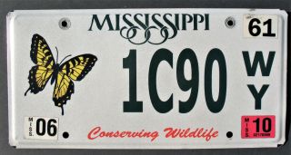 Mississippi License Plate Conserving Wildlife 1c90wy Butterfly Tags Embossed