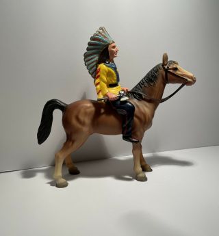 Vintage Hard Plastic Marked Hong Kong 201 Toy Indian And Horse