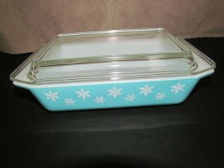 Vintage Pyrex 575 - B Turquoise Snowflake 2 Qt Casserole Dish With Lid