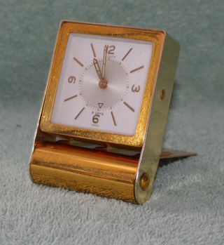 Vintage Lecoultre 8 - Day Square Dial Hand Wind Travel Alarm Clock - Runs