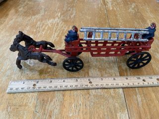 Vintage Cast Iron Fire Truck With Ladders And Horses