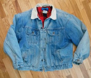 Vintage Black Canyon Denim Jean Jacket Mens Xl Flannel Lined Worn Coat