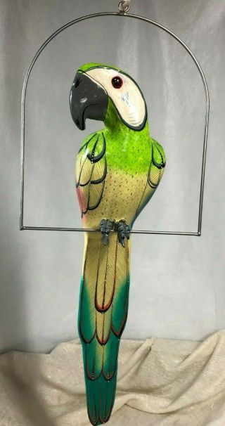 Mexican Folk Art Lacquered Paper Mache Hanging Macaw Bird 29 " W/hanger Large