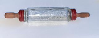 Vintage Baby Glass Rolling Pin 7” Wood Handles Marked