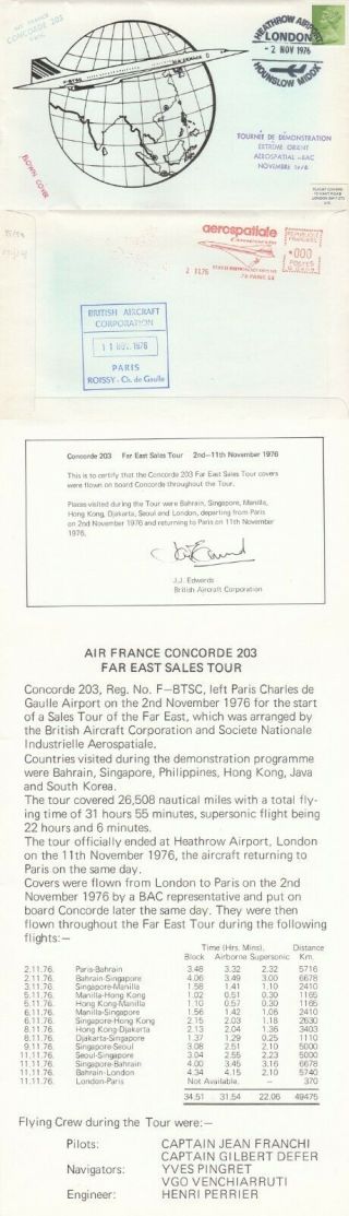 Concorde 1976 Air France Far East Sales Tour Flown Cover