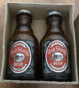 Old Shay Mini Beer Bottles Salt & Pepper Shakers Fort Pitt Brewing 3 " W Box