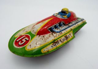 Vintage Koyo Japan Tin Litho Friction Green Swift Boat 15 Nomura Yonezawa