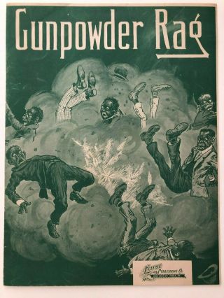 1910 Black Theme Sheet Music,  Gunpowder Rag Black Caricatures On Cover