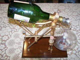 Vintage Hand Crank Fine Wine Bottle Cradle Stand Decanter Pourer - For Decanting