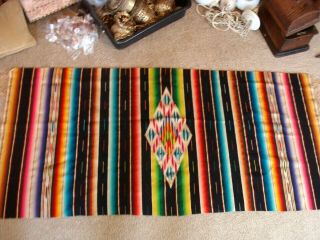 Vintage Early Mexican Southwestern Saltillo Serape Blanket 30x 62 " Finely Woven