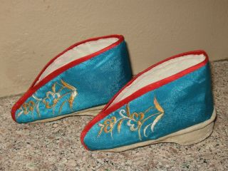 Vintage Chinese Foot Bind Bound Feet Lotus Shoes Silk Handmade Hand Embroidery