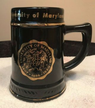 University Of Maryland Beer Stein Mug 18oz Black & Gold Coat Of Arms
