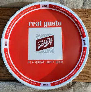 Schlitz Beer Tray 13 " 1965 Real Gusto In A Great Light Beer
