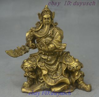 Folk China Brass Famous Dragon Warrior Broadsword Guan Gong Guanyu God Statue