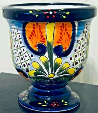 Talavera Mexican Planter Pedestal Ceramic Flower Pot Pottery Folk Art