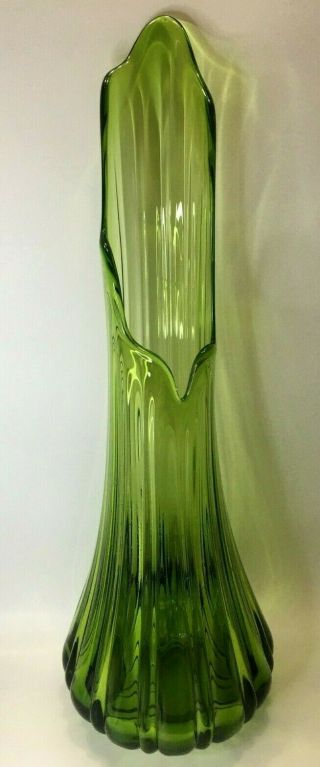Vintage Mid Century Modern Green Swung Art Glass Vase 21 " Tall