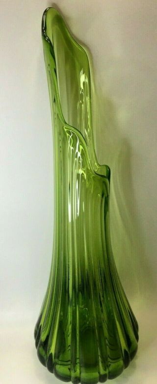 Vintage Mid Century Modern Green Swung Art Glass Vase 21 