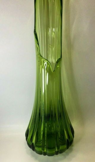 Vintage Mid Century Modern Green Swung Art Glass Vase 21 