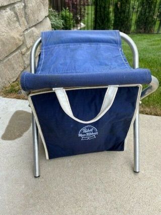 Rare Vintage Pabst Blue Ribbon Pbr Cooler Fishing Chair Canvas With Zipper 1960s