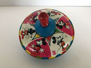 Vintage Chein Walt Disney Mickey Mouse Tin Litho Spinning Top With Wood Handle