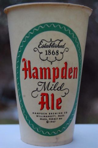 Rare Antique 1947 Hampden Beer Ale Willimansett Mass.  Ma.  Cup Can Bottle Brewery