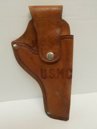 Vintage Usmc Gun Holster In Leather Ca 1950 