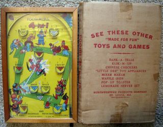 1930s Northwestern Poosh - M - Up Jr Pin - Ball Bagatelle Table Top Game Box