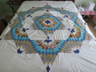 Vintage Hand - Stitched Blue White Lone Star Quilt Top 85 " X 61 "