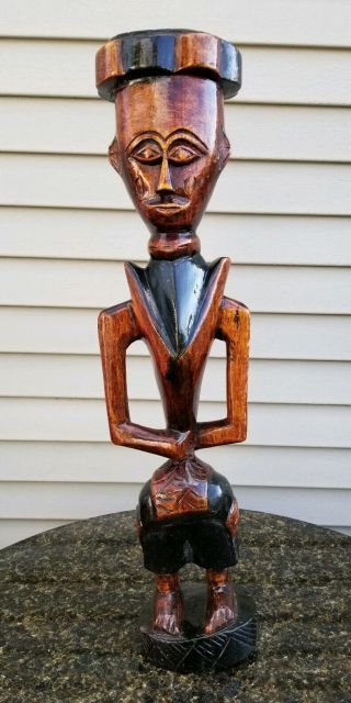 Vintage African Hand Carved Wood Figure Statue Man Sculpture Ghana 23 " Tall