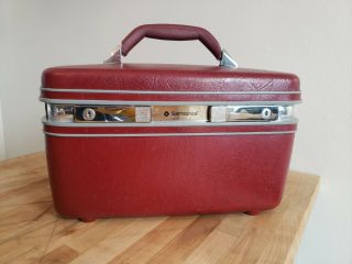 Vtg Samsonite Profile Ii Beauty Train Case Make Up Hardshell Luggage Burgundy