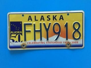 2009 Alaska License Plate Fhy918 Celebrating Statehood 1959 - 2009 50 Years