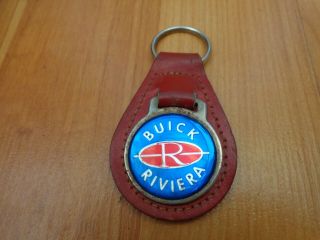 Classic Vintage Buick Riviera Enamel Badge On Leather Key Fob