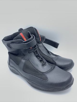 Vintage Men’s Prada Americas Cup High Top Sneaker Black Leather Men Size 8