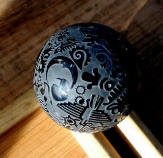Sphere Crystal Ball Obsidian stone engraved with Aztec Maya symbols 8cm deco 3