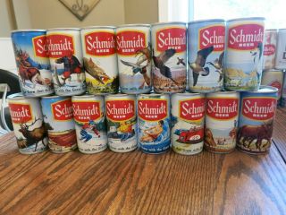 Schmidt Beer Cans With Scenes (14,  Total) (race Car Can Pictured Is Not)