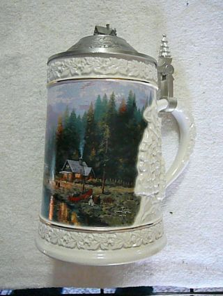 1996 A Quiet Evening At Riverlodge Beer Stein By Thomas Kinkade No.  C5952 White
