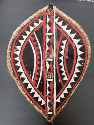 Antique African Masai Tribal Shield.  Hide & Hair,  Tribe Paint 33”x 20.  5”