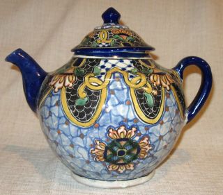 Ysauro Uriarte Puebla Mexico Talavera Pottery Large Teapot