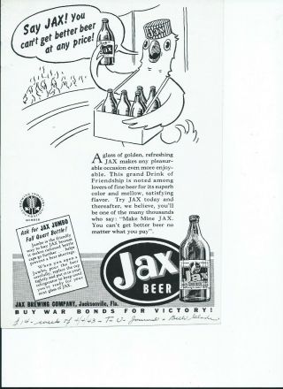 Jax Beer (fl) Newspaper Ad Proof From 1943