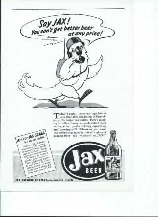 Jax Beer (fl) Newspaper Ad Proof Early To Mid 1940 