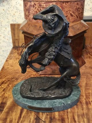 Vintage " The Rattlesnake " Bronze Statue By Frederic Remington Marble Base