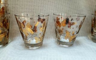 8 Vintage Mid Century Signed Georges Briard Gold Butterfly Liqueur Glasses