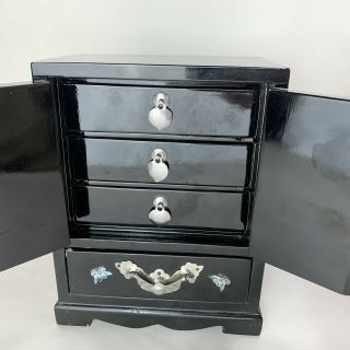 Vintage Black Lacquer w/ Mother of Pearl Inlay Oriental Jewelry Box Peacocks 2