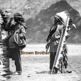 1900s Native American Indian Chiefs Ceremonial Headdress Glass Photo Negative