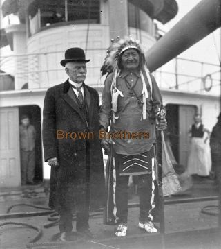 1913 Native American Indian Cheyenne Chief Two Moons Glass Photo Negative 3