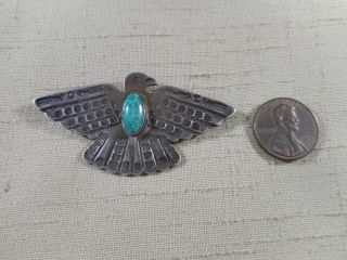Fred Harvey Era Large Navajo Silver & Turquoise Thunderbird Pin Brooch