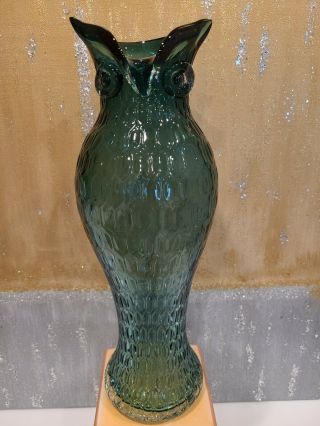 Vintage Tall Murano Style Glass Owl Vase 15 Inches Tall