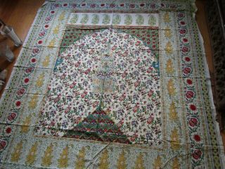 Vintage Kalamkari Hand Block Cotton Tree Of Life India Ethnic Textile 292x216cm