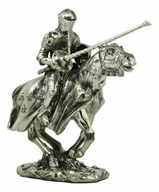 Ebros Suit Of Armor Knight Jousting On Horse Statue Medieval Tournament 10 " Wide